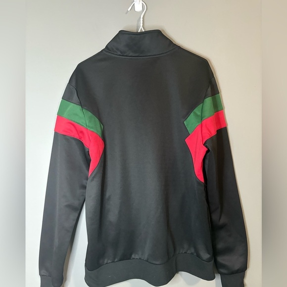 Urban ID size M, Men's Black Track Jacket with Red and Green Stripes, front zip - Picture 6 of 8